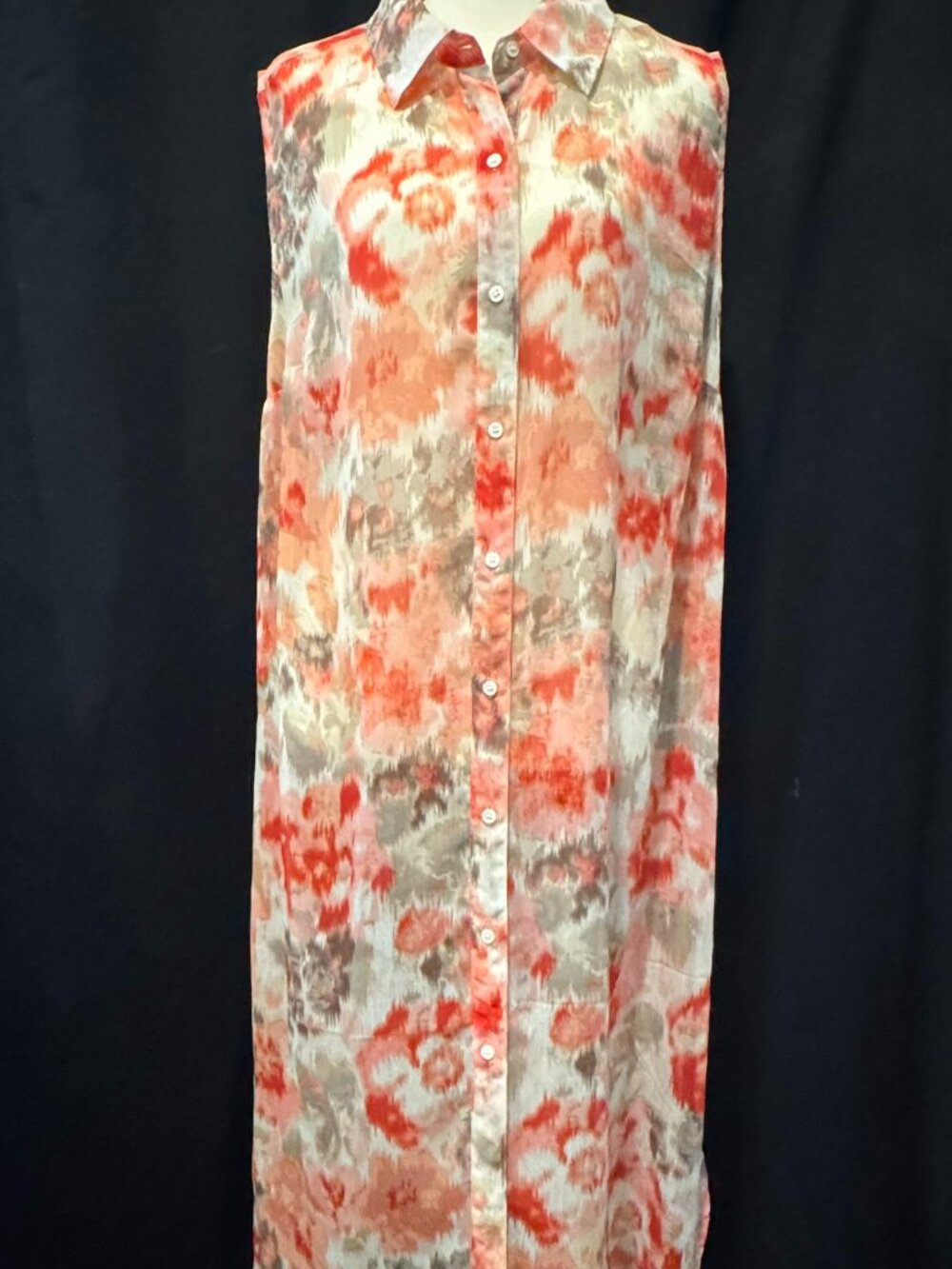 Two by Vince Camuto Sleeveless Floral Maxi Shirt Tunic, Size 1X